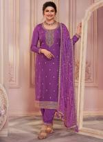 Silk Georgette Purple Festival Wear Embroidery Work Straight Suit